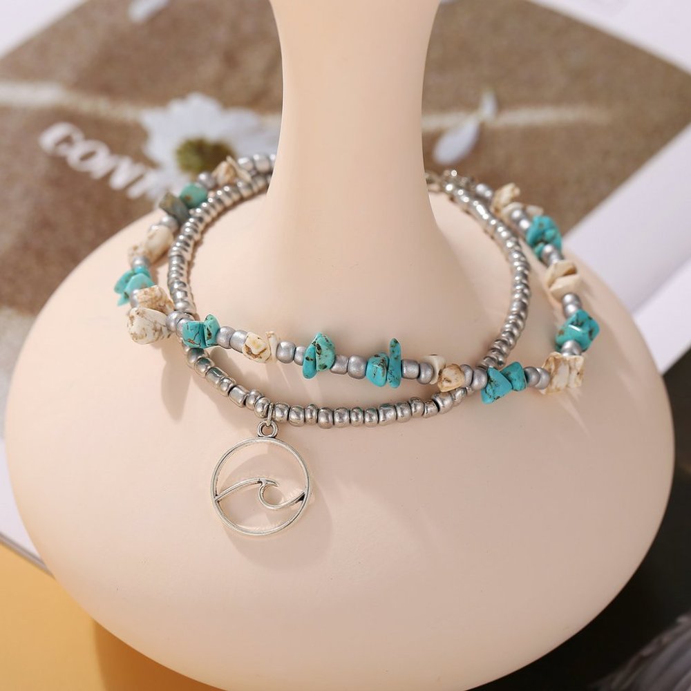 Wave Pendant beaded anklet